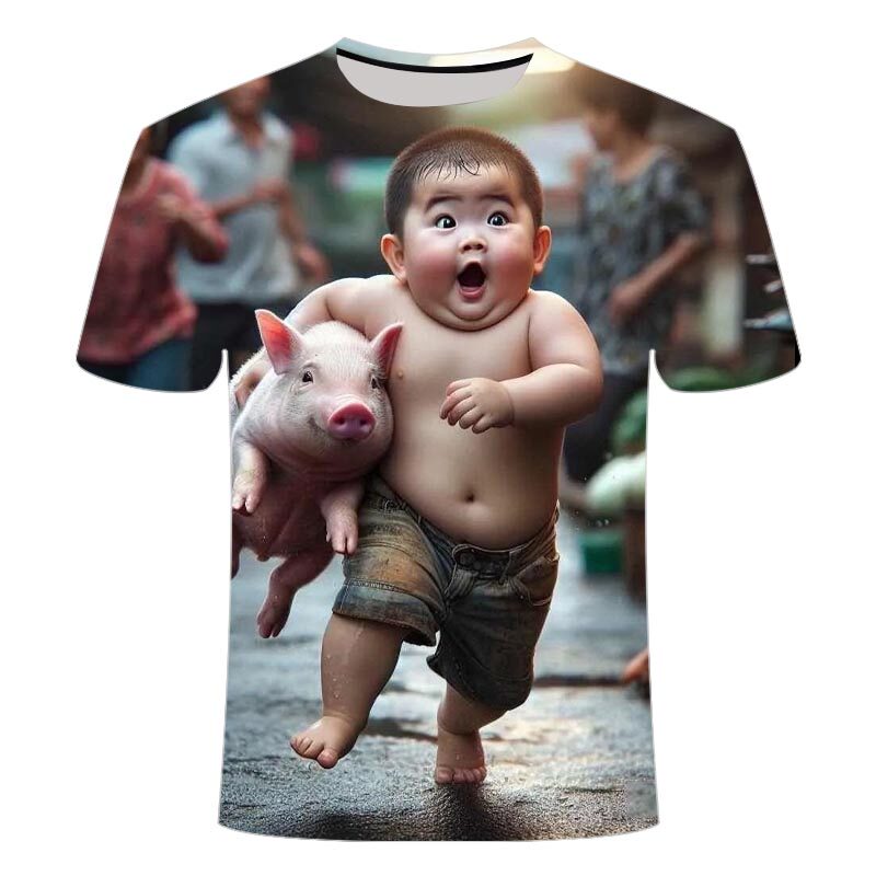 搞笑T恤奔跑小孩男女趣味短袖