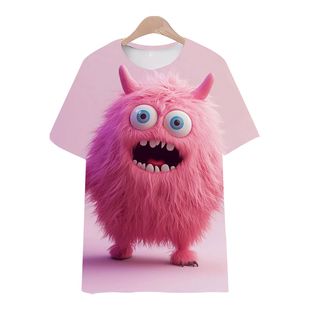 爆款 短袖 搞怪3D印花T恤衫 个性 潮流男女款 抖音网红毛毛小怪兽夏季