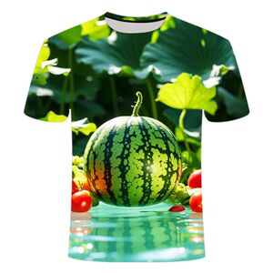 2025清凉一夏西瓜水上乐园3D立体短袖夏国潮宽松透气趣味水果T恤