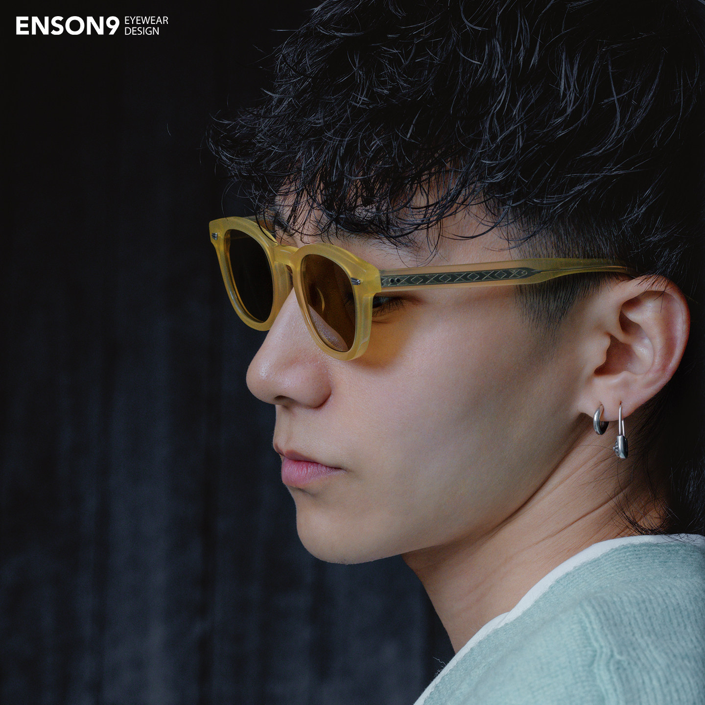 enson9复古浅黄色太阳镜潮男女 高级粗框板材cortis黑框遮阳墨镜