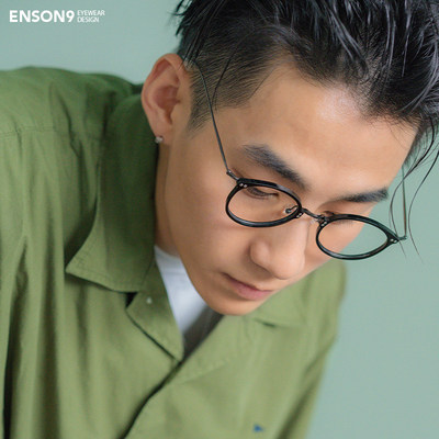 enson9男女圆框纯钛板材半透眼镜