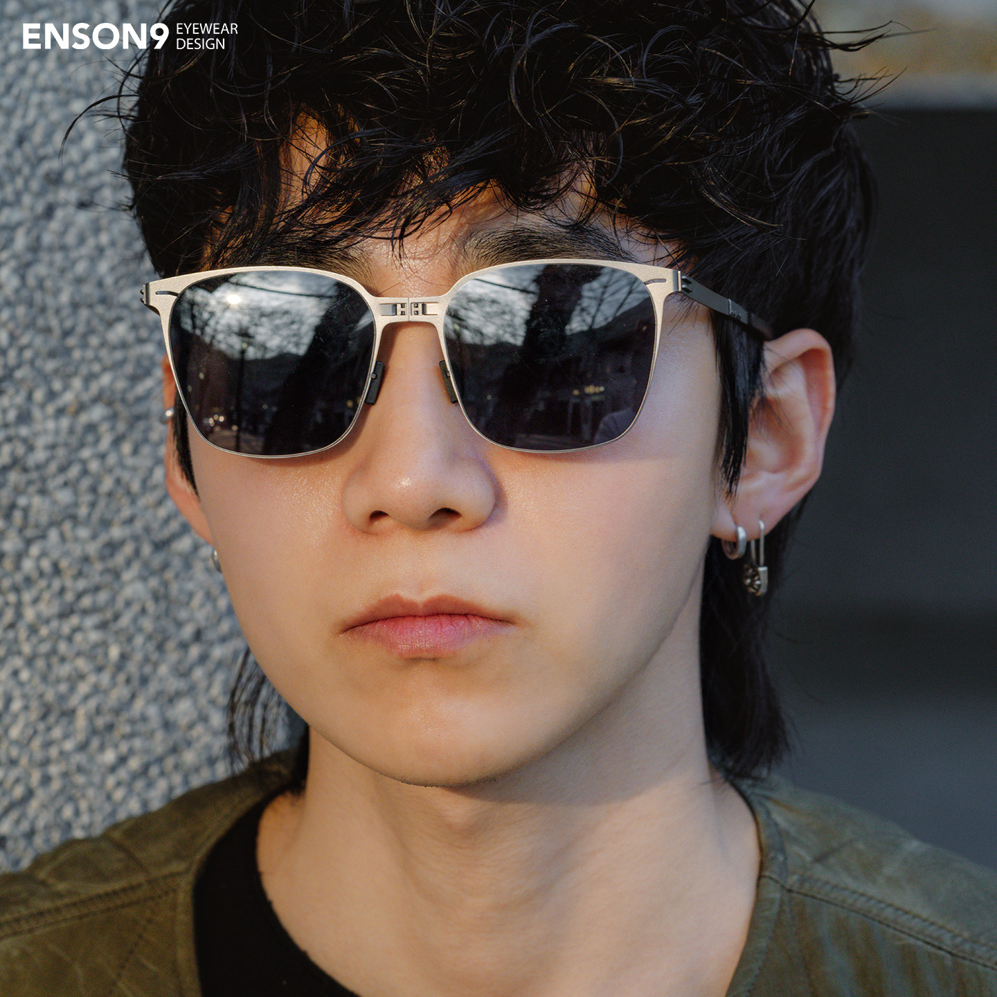 enson9超轻哑光合金超大方框折叠墨镜潮男女 痞帅户外口袋太阳镜