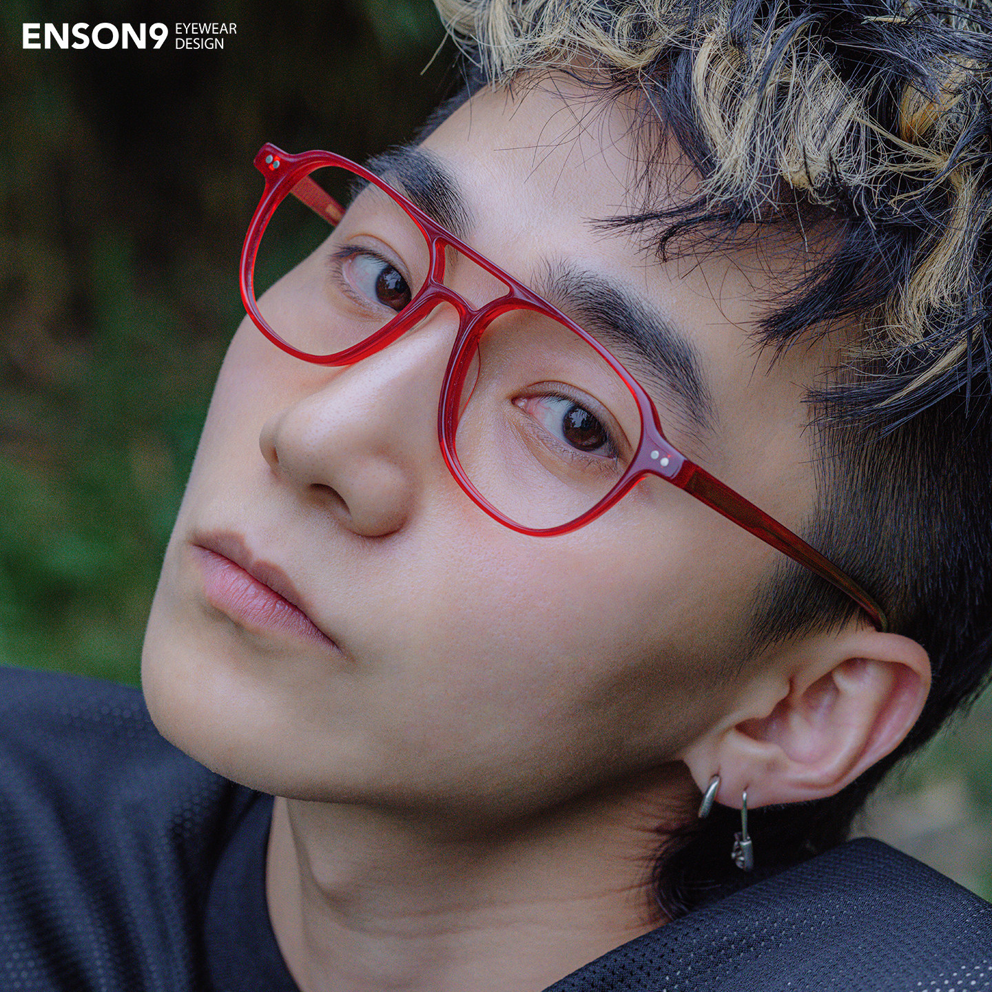 enson9复古飞行员板材大方框眼镜潮男女 Y2K半透红色近视平光镜架