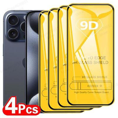 4PCS 9D Tempered Glass For iPhone 15 14 11 13 12 Pro Max Plu