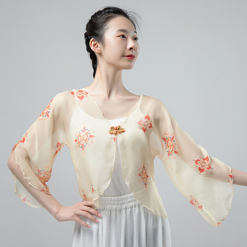 现代古典舞舞蹈练功服印花开襟