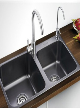 柔美纳米黑色双槽B2-7599橱盆304不锈钢洗菜盆一体套餐水槽厨房盆