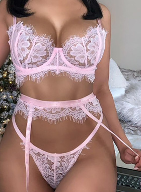 Sexy Bra Three Piece Set Lace Perspective sexy lingerie lace