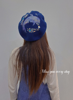 luckytochangchang鲸鱼定制羊毛毡画家帽