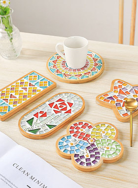 卡通马赛克DIY手工制作杯垫材料包幼儿园暖场亲子活动棋盘材料包