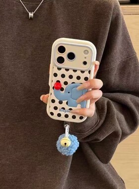 小众波点可爱大象立体红珠适用iPhone17promax苹果16手机壳15新款