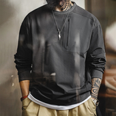 圆领梭织落肩袖 复古户外机能风运动长袖 宽松卫衣男春 美式 马登工装