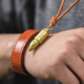 马登工装 复古黄铜鲨鱼子弹头项链吊坠可拆卸刻字挂饰纪念品霸气男