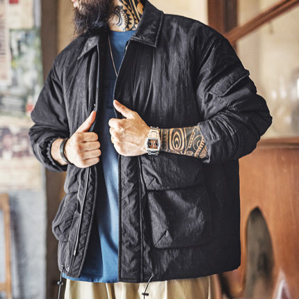 马登工装美式复古仿蜡染M65猎装夹克立领保暖硬汉棉服外套男秋冬