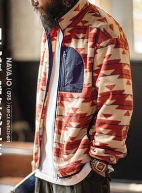 马登工装美式纳瓦霍摇粒绒卫衣抓绒软糯拉链开衫双面立领外套男春