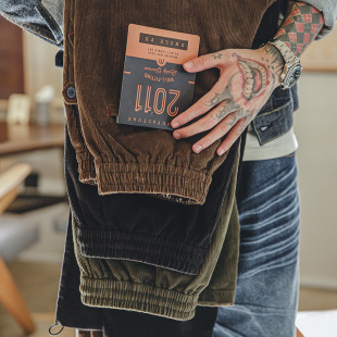 松紧腰条绒滑板直筒休闲裤 复古灯芯绒束脚长裤 子男秋 美式 马登工装