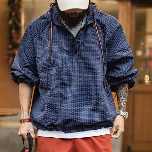 马登工装泡泡纱肌理感连帽卫衣