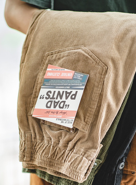 马登工装美式复古条绒灯芯草绒长裤子巴恩风直筒宽松休闲裤男秋冬