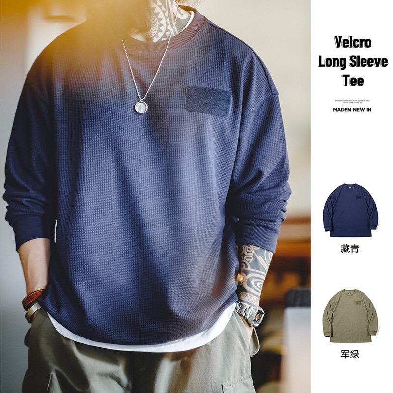 马登工装美式魔术贴长袖T恤男