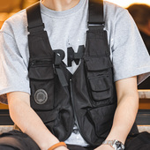 复古多口袋机能风马甲无袖 马登工装 美式 坎肩背心两用挎包外套男春