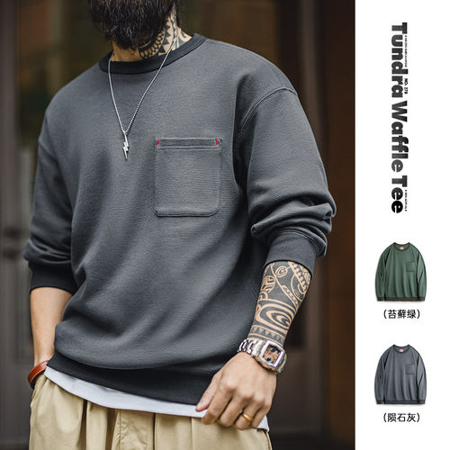 马登工装美式休闲华夫格口袋T恤