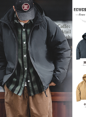 马登工装美式复古连帽夹克羽绒服白鸭绒加厚保暖防寒防风外套男冬