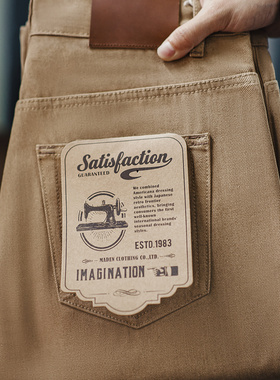 马登工装 美式复古卡其原浆牛仔裤赤耳阿美咔叽丹宁直筒长裤男秋