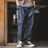 直筒中腰锥形宽松哈伦长裤 复古丹宁水洗牛仔裤 子男春 美式 马登工装