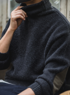 马登工装美式复古加厚针织仿马海毛毛衣高领春黑色内搭打底衫男冬