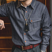 西部牛仔丹宁衬衫 复古长袖 外穿咔叽硬汉衬衣男春薄 美式 马登工装