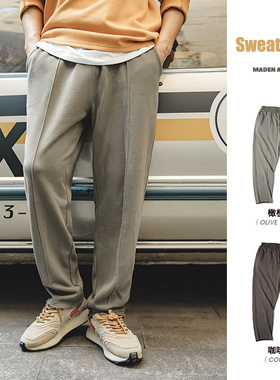 马登工装复古重磅针织卫裤锥形裤运动灰色垂感休闲长裤松紧腰男春