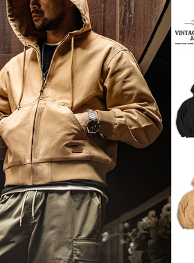 马登工装美式复古J130重磅连帽夹克vintage帆布短款boxy外套男春