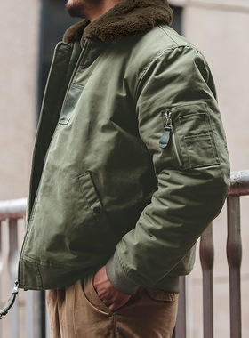 马登工装 美式B15飞行员夹克棉服加厚座山雕翻毛领轰炸机外套男冬