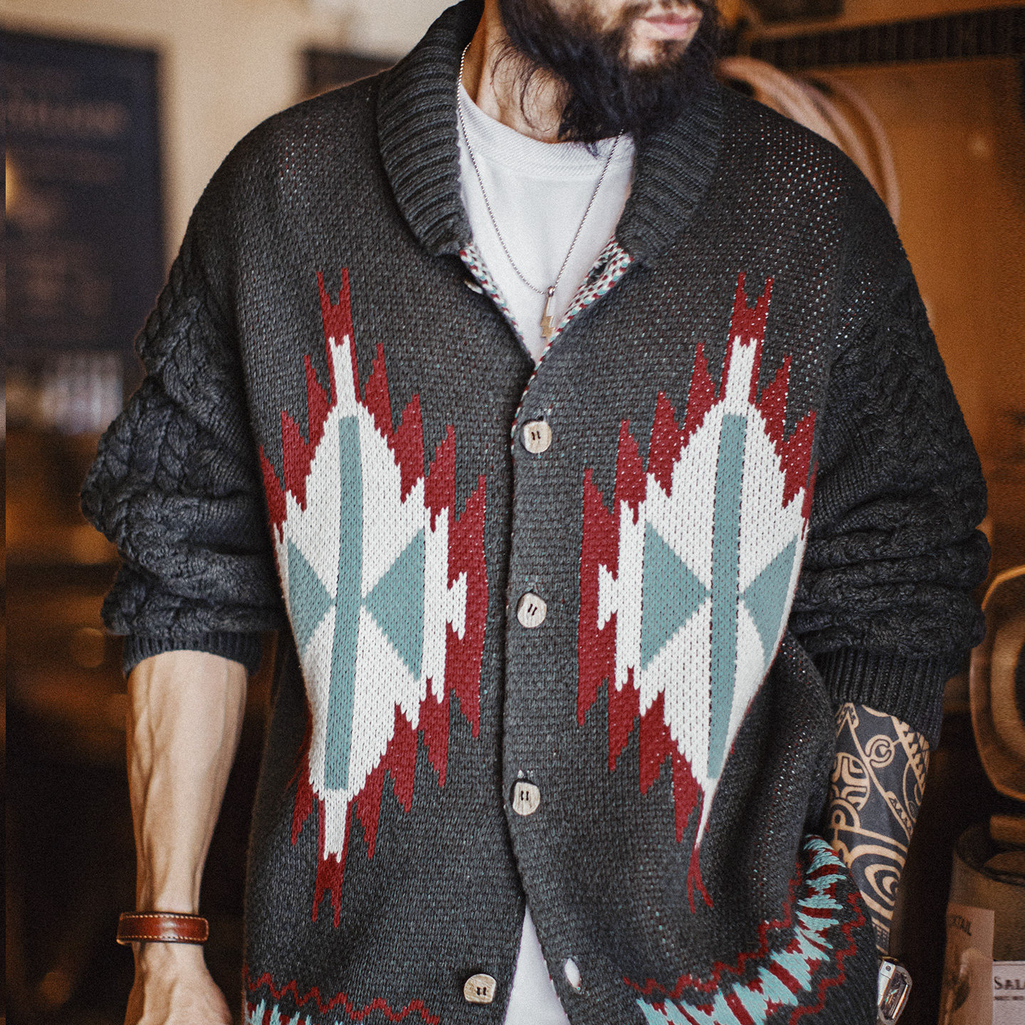 马登工装美式复古考津毛衣外套印第安青果领开衫针织毛衫男秋冬,男装,针织衫/毛衣,淘宝优惠券,粉丝福利购,淘宝优惠卷