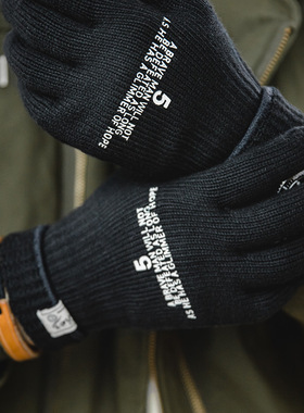 马登工装美式复古针织印花全指五指手套防寒保暖耐磨骑行男士冬季