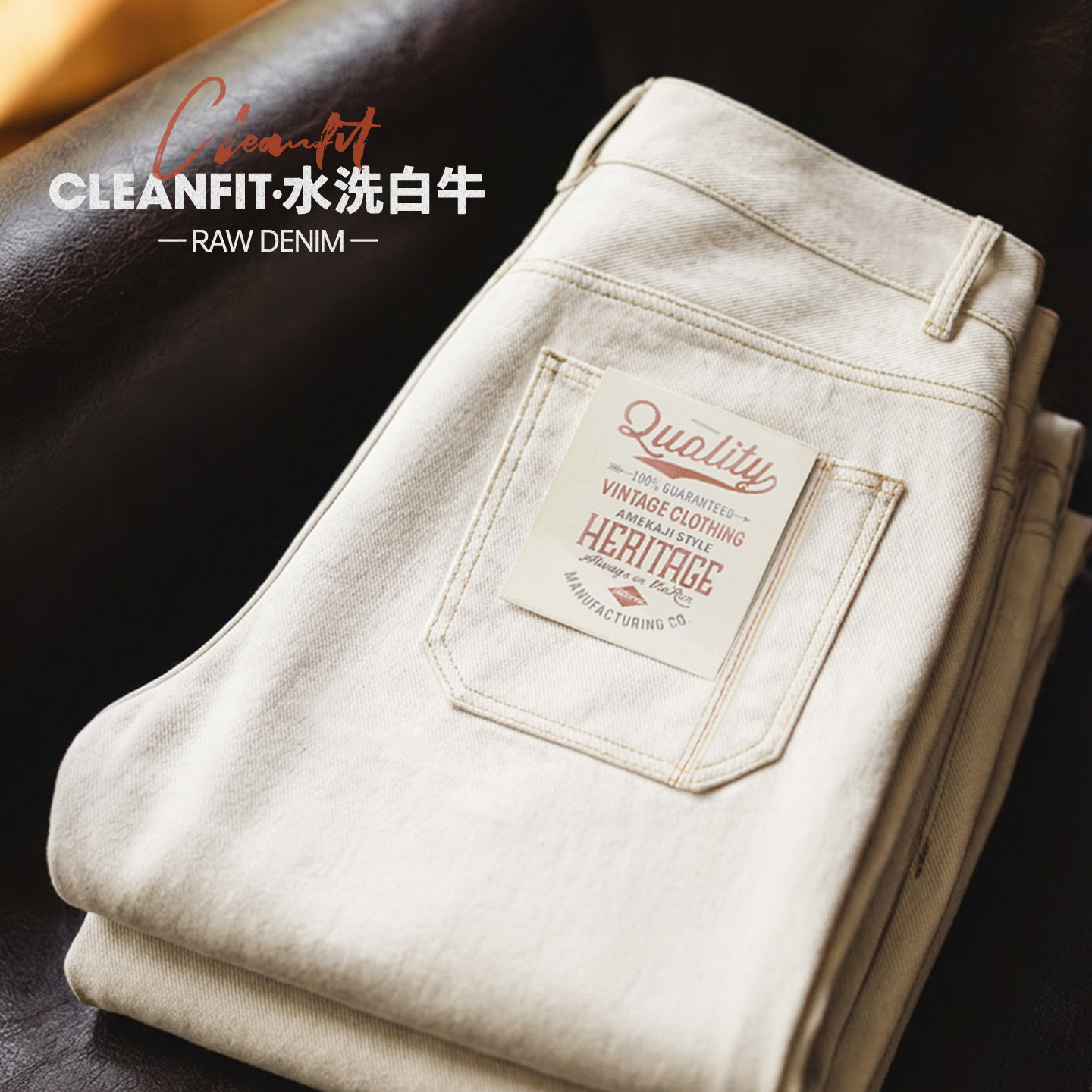 马登工装美式白色印花牛仔裤图片