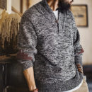 马登工装美式复古青果领毛衫老钱风套头毛衣针织衫灰色外套男冬