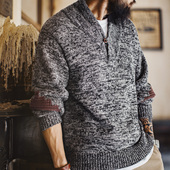 灰色外套男冬 复古青果领毛衫 美式 老钱风套头毛衣针织衫 马登工装