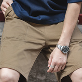 法式 男士 卡其色纯棉运动短裤 马登工装 帆布休闲修身 直筒五分裤 夏季