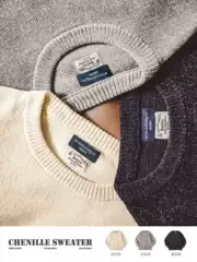 Madden Workwear American Retro Chenille Crew Neck Sweater Warm and Lazy Style Inner Layer Knitwear for Men Spring and Winter
