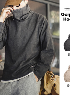 马登工装 Gorpcore仿德绒连帽衫户外高领插肩袖忍者面罩卫衣男秋