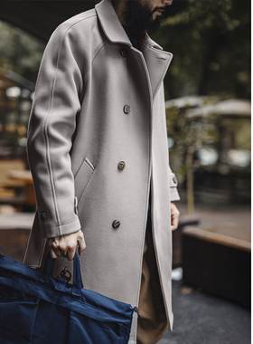 马登工装德式灰色巴尔玛肯风衣中长款战壕大衣廓形英伦外套男春