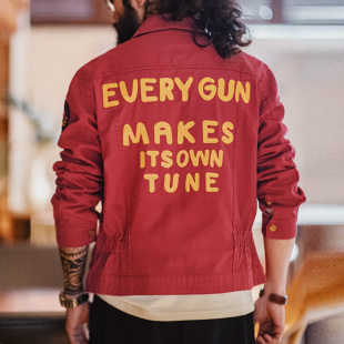 复古重工刺绣冠军夹克vintage红色修身 帆布外套男春 美式 马登工装