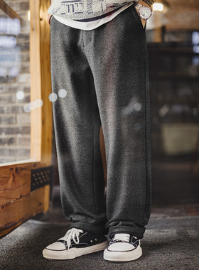 马登工装美式灰黑色毛呢西裤老钱风直筒休闲裤垂坠感长裤子男秋冬