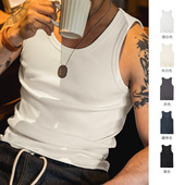 白色棉健身背心老头跨栏重磅无袖 马登工装 美式 内搭螺纹坎肩打底男