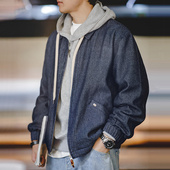 休闲外套秋春 复古牛仔教练夹克oversize痞帅翻领男士 马登工装 美式
