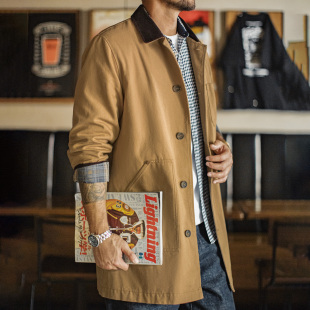 廓形夹克外套男春 复古密歇根风衣卡其色巴恩风中长款 马登工装 美式