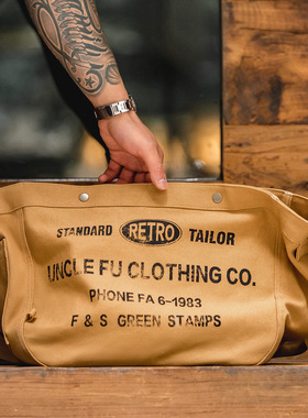 马登工装美式复古大容量斜挎报童包通勤帆布单肩健身机车邮差包男