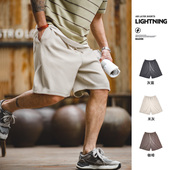 马登工装 男夏 外穿针织宽松运动五分中卫裤 美式 灰白色直筒重磅短裤