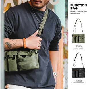 马登工装 多口袋机能单肩邮差斜挎包户外山系腰包侧肩男背包小 美式