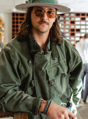 马登工装 美式vintage瑞典机车夹克阿美咔叽复古猎装军绿外套男春